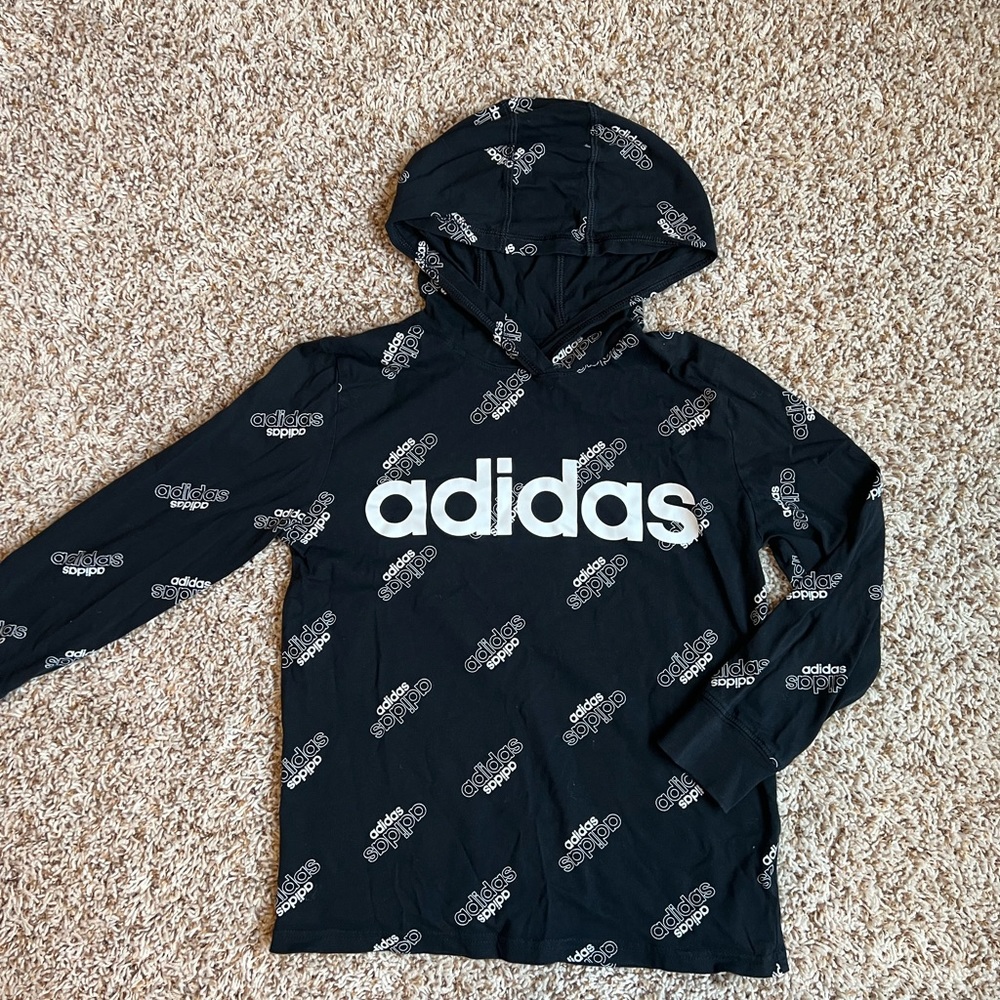 Boys Adidas Black Hooded Long Sleeve Shirt Size Small 8